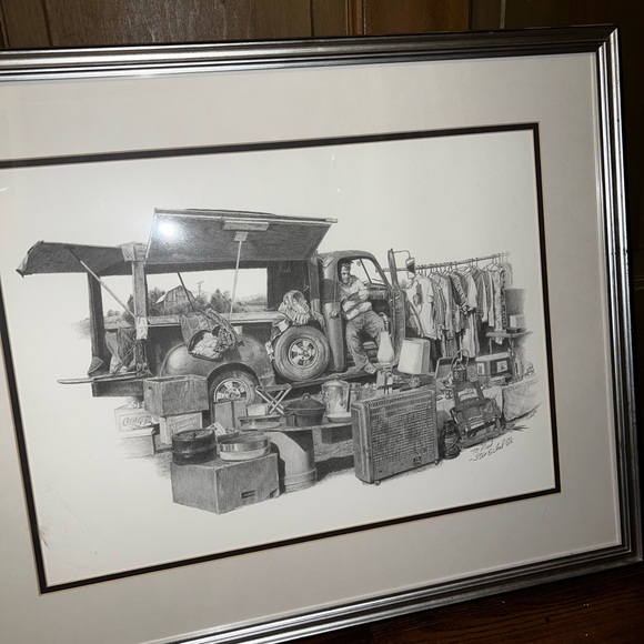RARE Vintage Flea Market Detailed Framed Drawing Signed - Picture 3 of 15